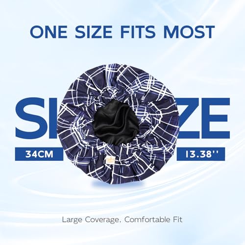 Years calm Shower Cap for Men Waterproof Reusable - Fashion Dual-Layer Design, Adjustable Elastic Band for Long & Curly Hair, XL Bath & Spa Cap for Travel, Satin Lined Shower Cap Black - color: Shadow of the Sea
