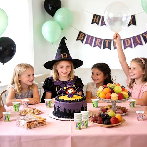 WRAPAHOLIC 3oz Witch Birthday Paper Cups - 100 Pack Disposable Bathroom Cups with Magic Witch Design, Small Mouthwash Cup for Toothbrush Rinse, Home Bathroom and Girls Birthday - color: Green & Pink Witch