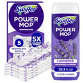 Swiffer Power Mop Refill Pack, Floor Cleaner for Mopping Tile, Vinyl, Laminate, Wood in Home, Bathroom, Kitchen, All Purpose Multi-Surface Cleaning, 5 Pads + 1 Lavender Solution - size: 25.3 Fl Oz (Pack of 1)