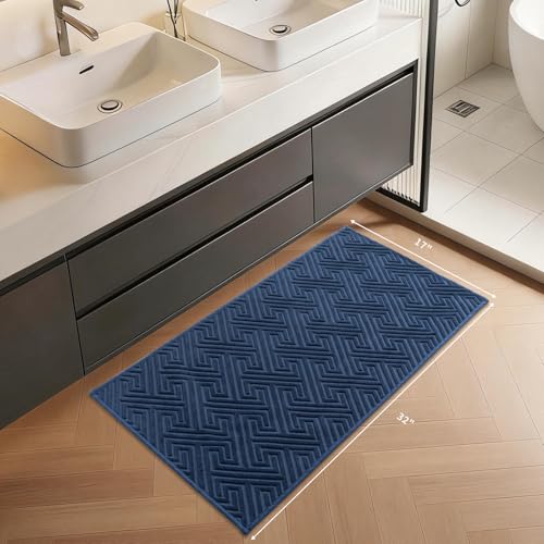 YIHOUSE Navy Blue Bathroom Rugs 17"x32", Quick Dry Non Slip Bath Rug, Absorbent Machine Washable Thin Bath Mat for Restroom Floor Tub Laundry Room Home Decor - color: Navy Blue, size: 1'5" x 2'8" (Rectangular)