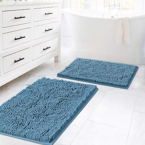 H.VERSAILTEX Dark Teal Bath Mats for Bathroom Non Slip Ultra Thick and Soft Chenille Plush Floor Mats Bath Rugs Set, Microfiber Door Mats for Kitchen/Living Room (Pack 2-20" x 32"/17" x 24") - color: Dark Teal, size: 20" x 32" Plus 17" x 24"