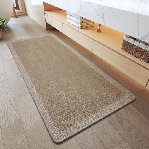 YDKGL Bathroom Runner Rug, Ultra Thin Bath Mat Fit Under Door Super Absorbent Non Slip Quick Dry Bath Mat, Rubber Backing Shower Mat Outside Show - color: Al-beige Brown, size: 24"x 48"