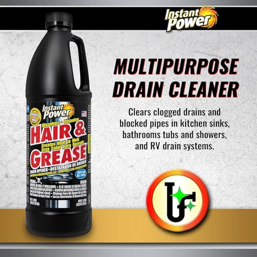 Instant Power Hair and Grease Drain Cleaner - Shower Drain & Sink Cleaner, Liquid Clog Remover, Made in USA, Sink Deodorizer - 1 Liter (Pack of 2) - size: 33.8 Fl Oz (Pack of 2)