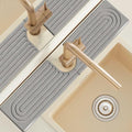 Diatomite Sink Faucet Splash Guard U Shape, 24" Large Stone Sink Tray, Modern Faucet Handle Drip Catcher Stone, Durable Faucet Draining Mat Protector for Kitchen Bathroom Island Counter, Light Grey - size: 23.6" x 3.9"