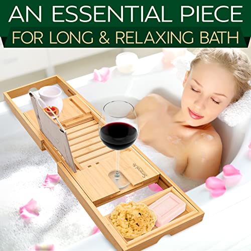 SereneLife Premium Bathtub Tray Caddy, Expandable Bath Tray, Unique House Warming Gifts, Gift for Mom, Women, New Home, Wedding, Anniversary, Bridal Shower, Universal Fit for All Tub - Natural - color: Natural