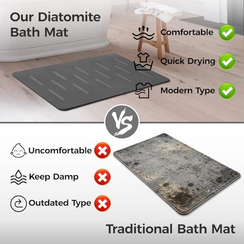 Large Stone Bath Mat 2 Pack, 31.5'' x 19.7'' Quick Drying Diatomaceous Earth Mat Large, Super Absorbent, Non Slip Diatomite Stone Bath Rugs for Bathroom, Easy to Clean (Dark Grey) - color: Dark Grey