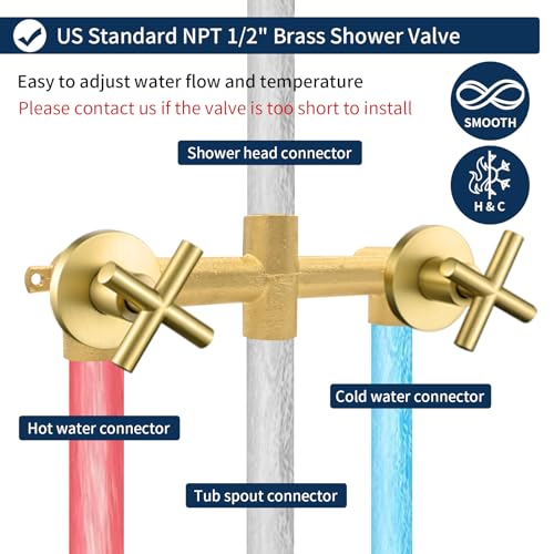 2 Handles Shower Faucet Set with Tub Spout Bathtub Shower Faucet Combo Set Shower System Complete Tub and Shower Trim Kit Brushed Gold Wall Mounted Shower Fixtures - color: Brushed Gold