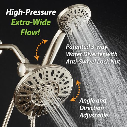 AquaDance 7" Premium High Pressure 3-Way Rainfall Combo with Stainless Steel Hose – Enjoy Luxurious 6-setting Rain Shower Head and Hand Held Shower Separately or Together – Brushed Nickel Finish - color: Brushed Nickel, style: 2.5 Gallons Per Minute