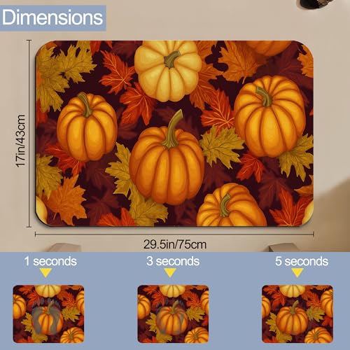 Fall Pumpkin Bath Mat,Fast Drying Thanksgiving Maple Bathmats for Bathroom, Non Slip Soft Diatomaceous Bath Rug Bathroom Accessories Thin Doormat for Home Kitchen 17 X 29.5 Inch - color: Fall Pumpkin