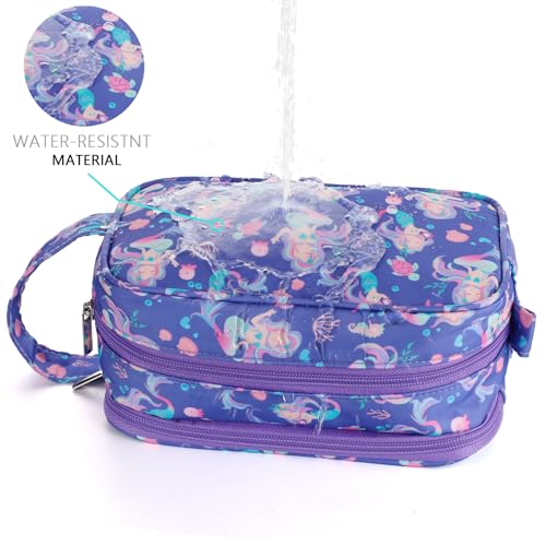 Mermaid Kids Toiletry Bag for Girls, Travel Toiletry Bag for Little Young Girls Cosmetic Bag Makeup Bag Waterproof Hanging Wash Bag Toddler Toiletries, Purple - color: Purple Mermaid