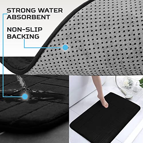 Bathroom Rug Set 5 Piece - Memory Foam Bathroom Mat Set, Soft and Comfortable, Non-Slip Thick Absorbent Bath Mats, Machine Washable, Black - color: Black/ Line