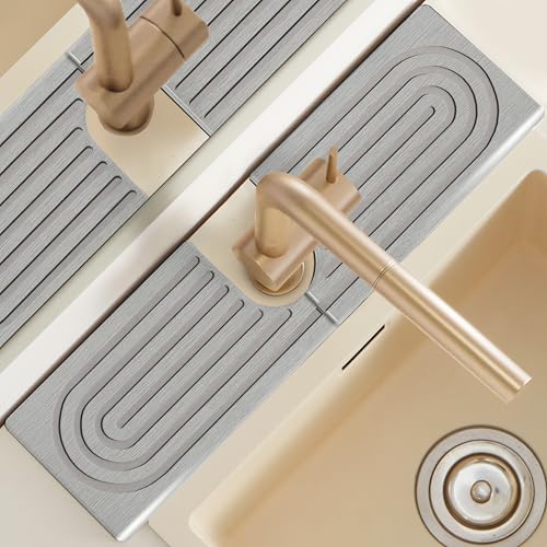 Stone Faucet Mat For Kitchen Sink, 18" Diatomite Fast Drying Stone Kitchen Sink Mat, Super Absorbent, Sink Stone Quick Dry Around Faucet, Stone Sink Splash Guard For Bathroom, Zen Gift, Light Grey - size: 18" x 5"