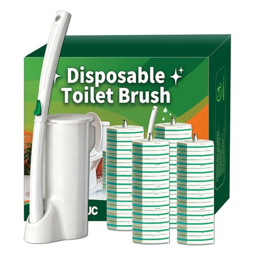 Disposable Toilet Brush, Toilet Bowl Cleaning System with 48 Count Wand Refill, Clean Brush Starter Kit with 1 Toilet Wand, 1 Storage Caddy and 1 wall Sticker (White) - style: Green-Toilet brush+48 refills