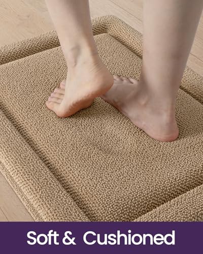 DEXI Memory Foam Bath Mat 36x24, Soft Absorbent Chenille Bathroom Rug, Non Slip Quick Dry Bath Mats for Bathroom, Thick Plush Floor Carpet for Tub Shower, Sink, Beige - color: Beige, size: 36" X 24" (Rectangular)