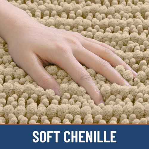 Smiry Bathroom Toilet Rugs U Shaped 24x20, Extra Soft Absorbent Non Slip Rubber Backing Chenille Contour Bath Rugs for Toilet, Machine Washable Contoured Bath Mats, Beige - color: Beige, size: 24'' X 20''