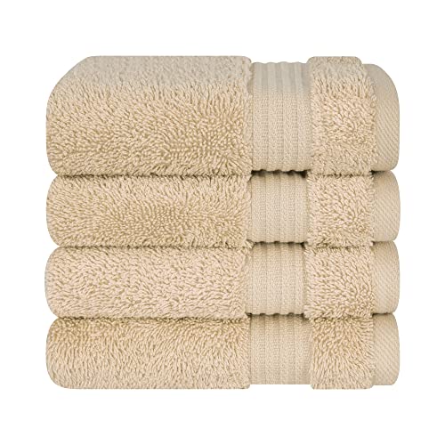 Cotton Paradise 100% Cotton Turkish Towel Set, Soft Absorbent Quick Dry, 4 Piece Washcloth Set, Beige - color: Beige, size: 4 PC SET (13x13")