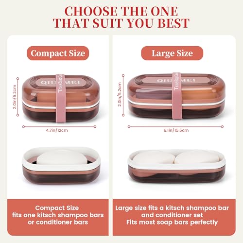 Shampoo Bar Holder and Soap Case | Leakproof Travel Container with Lid & Drain Tray | Includes Silicone Strap and Mesh Soap Bag | for Bathroom, Shower, Camping, Gym Travel (Red, Large) - color: Red Style A-large