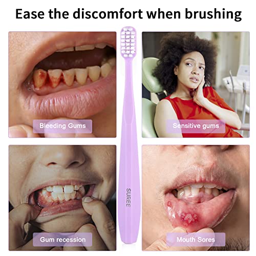SUREE Extra Soft Toothbrush for Sensitive Teeth and Gums (5 Pack), Ultra Soft Toothbrush with 10000 Micro Nano Bristles for Adults and Elderly - style: 5 Packs (No Case)