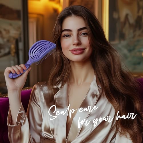 NuWay® DoubleC® Pro Professional Detangling Hair Brush – Patented Double Curve Scalp Care Brush for Gentle Detangling, Blow-Dry Styling & Wet or Dry Hair (Hyacinth) - color: Hyacinth