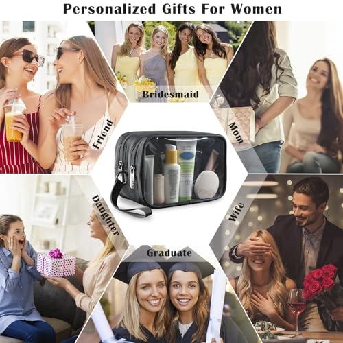 Clear Makeup Bag for Women, Double Zipper Travel Toiletry Cosmetic Bags, Portable Make up Bag Organizer Case Travel Essentials, Black - color: Black 166