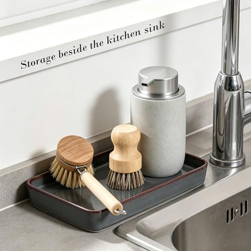 10"×6"×1" Bathroom Vanity Tray for Countertop- Ceramic Decorative Organizer Tray for Dresser Tops, Toilet, Perfume, Sponge Holder Soap Dish Dispenser for Kitchen Counter- Kiln-Transformed Purple - color: Kiln-transformed Purple-1 Pc