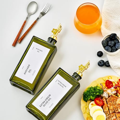 Olive Oil Dispenser Bottle for Kitchen, 16.9oz /500ml Cooking Vinegar Dispenser Bottle Set, Glass Sauce Container, Labels, Brush, Funnel, Stoppers, Green for Oil, Wine - color: Golden