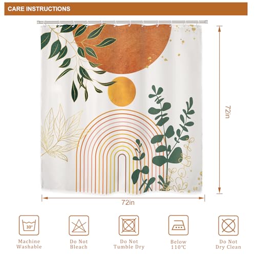 Riyidecor Mid Century 4Pcs Bathroom Shower Curtain Sets Abstract Aesthetic Geometric Bathroom Decor Set with Rugs and Accessories Modern Minimalist Toilet Lid Rug, Contour and Bath Mat with 12 Hooks - color: 05orange