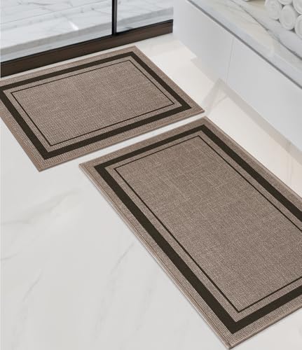 chakme 2 Piece Bathroom Rug Sets, Ultra Thin Bath Mat,Absorbent,Non Slip, Machine Washable, Dark Beige, 17"x24"+17"x32" - color: Beige, size: 2-Piece (17" x 24" + 17" x 32")
