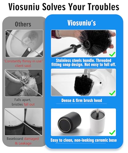 Ceramic Toilet Brush & Holder Set - Freestanding Deep-Cleaning Toilet Bowl Cleaner Brush, Stainless Steel Handle, Small & Sturdy for Storage, Easy to Clean, Non-Scratching - color: Matt Black