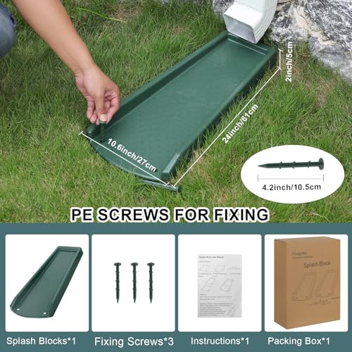 plusgutter Rain Gutter Downspout Splash Block, Gutter Downspout Extensions for Water Drainage, 24" Gutter Splash Guards Downspout Extender, Fixable Down spout Drain Trays with PE Nails(1 Pack, Green) - color: Green