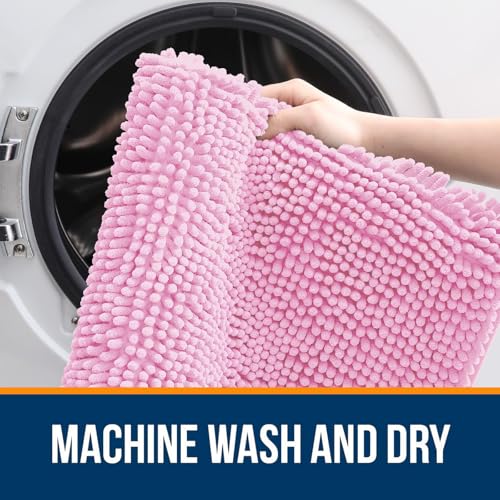 OLANLY Bathroom Rugs Sets 3 Piece, Soft Absorbent Chenille Bath Mats and U-Shaped Contour Toilet Rug, Quick Dry, Home Decor Accessories, Bath Mat Set for Bathroom (30"x20"+24"x16"+24"x20", Pink) - color: Pink, size: 30" X 20" + 24" X 16" + U24" X 20"