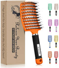 KTKUDY Detangling Brush Boar Bristles Hair Brush Make Hair Shiny & Healthier Curved and Vented Detangler Brush for Women Men Kids Wet and Dry Hair (Orange) - color: Orange