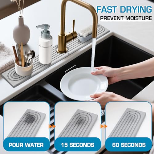 Kitchen Faucet Sink Stone Diatomite Mat Quick Dry,Natura Sink Stone Drying Tray Storage Base,lSuitable For Bathroom,Coffee Corners,Bars,Beautifies The Kitchen Sink - color: Light Gray, size: 23.6" X 4"