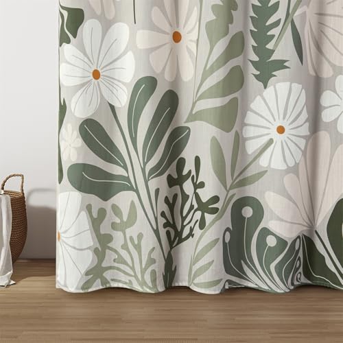 RoomTalks Cute Green Faux Linen Shower Curtain Extra Long 84 Inch - 210GSM Heavy Duty Modern Floral Matisse Spring Summer Aesthetic Botanical Shower Curtain Set with Hooks - color: Green, size: 72"W x 84"L (Pack of 1)