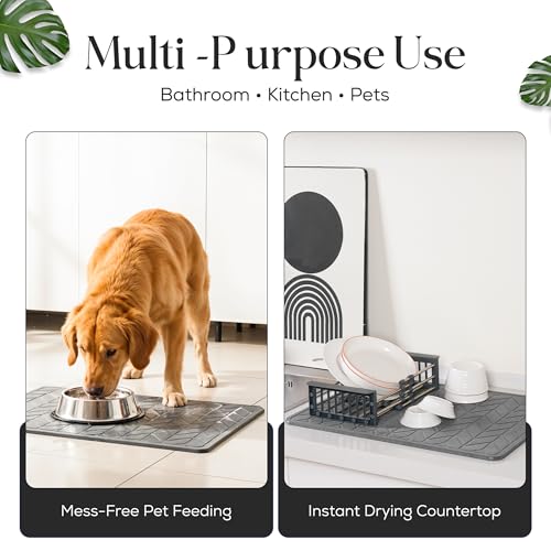 Diatomaceous Earth Stone Bathmat | Eco-Friendly XL Stone Bath Mat 18x24 Inch. Instant Dry Bathroom Mat with Sandpaper & Pads. Multiuse, Kitchen Counter & Dog Bowl Mat Arrow Style (2, Grey) - color: Grey