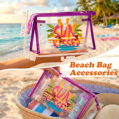 COSHAYSOO Sunscreen Bag Clear Makeup Toiletry Pouch Beach Vacation Essentials for Women Teen Girls Trip Gifts Summer Pool Travel Must Have Accessories Waterproof Stuff - color: Multi-Sun Kissed