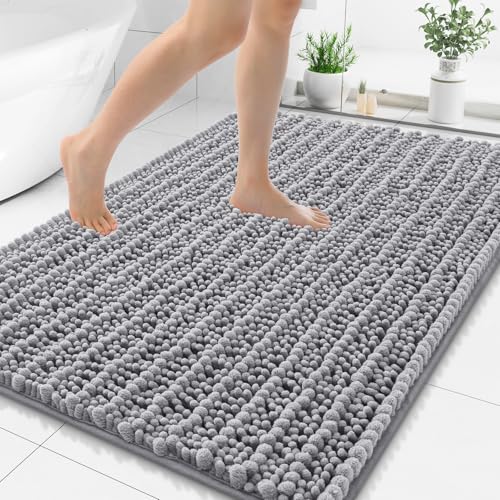 Smiry Bathroom Rugs Mat 48x32, Extra Soft Absorbent Chenille Bath Rugs, Non Slip Rubber Backing Machine Washable Quick Dry Bath Mats for Bathroom Floor, Tub, Shower, Home Decor Accessories, Grey - color: Grey, size: 48'' X 32''