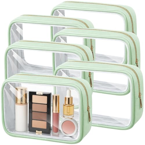 Abbylike 6 Pcs Clear Makeup Bags Bulk PU Leather Cosmetic Pouches Transparent Toiletry Bags with Zipper Waterproof Purse Skincare Car Organizer for Girl Women Travel Gifts(Mint Green) - color: Mint Green