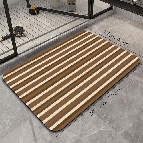 Brown Stripes Bath Mat, Water Absorbent Quick Dry Thin Bathroom Floor Mat, Rug for Bathroom Kitchen 17"x30" - color: Brown Stripes