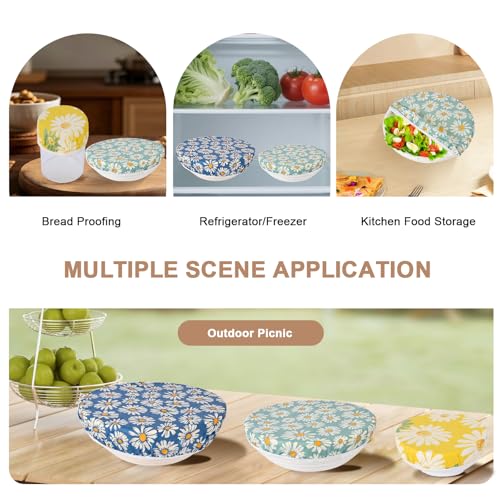 Reusable Bowl Covers for Bread Proofing - Beeswax Bowl Covers Reusable 3 Set, Cotton Blend Stretch Design, Fits 4-13 Inch Bowls, Shower Caps for Sourdough Bread, Dough Proofing & Food Storage(Daisy) - color: Daisy