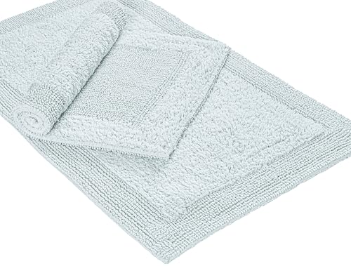 Bedding Craft Bathroom Bath Mat Rug, Silver Grey, 2 Pieces (17x24+21x34) | 100% Cotton, Reversible, Water Absorbent, Machine Washable, Soft - color: Silver Grey, size: (17x24"+21x34") Rectangular