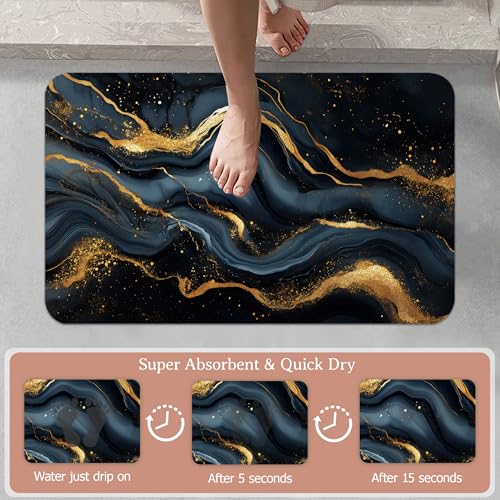 Bath Mat, Abstract Marbled Bathroom Rugs,Quick-Drying Non-Slip Rubber Bath Mats Gold Black Absorbent Diatomaceous Earth Mat for Bathroom Home Decor 17"x29.5" - color: Abstract Marbled,gold Black
