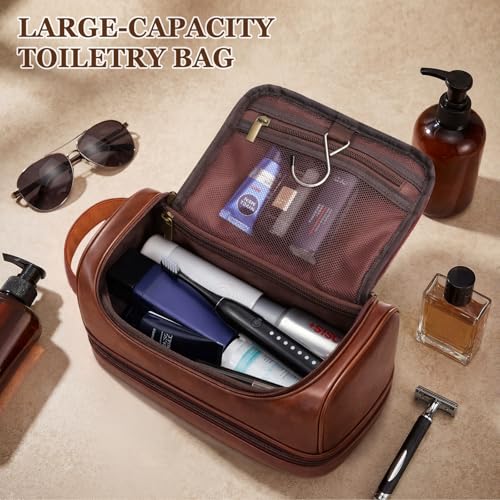 Customized Gifts Travel Leather Toiletry Bag for Mens, Engraved Name Initial PU Leather Waterproof Large Shaving Bag with Hooks, Unique Birthday Gifts for Him Men Dad Son Brother,Q - style: Q