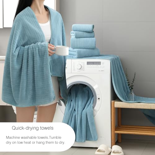 18 Piece Family Bath Towel Set Include 6 Bath Towels,6 Hand Towels and 6 Washcloths Soft Bathroom Towel with Hanging Loops,Highly Absorbent Quick Dry Towels Set for Bathroom,Hotel and Spa-Turquoise - color: Turquoise, size: 18-Piece Set