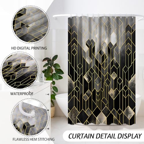 Lnond Black Bathroom Set, Black Abstract Cubes Bathroom Accessories Sets Complete, Luxury Restroom Set with Shower Curtain and Rugs, Trash Can, Toilet Brush Holder Set & Soap Dispenser - style: Black