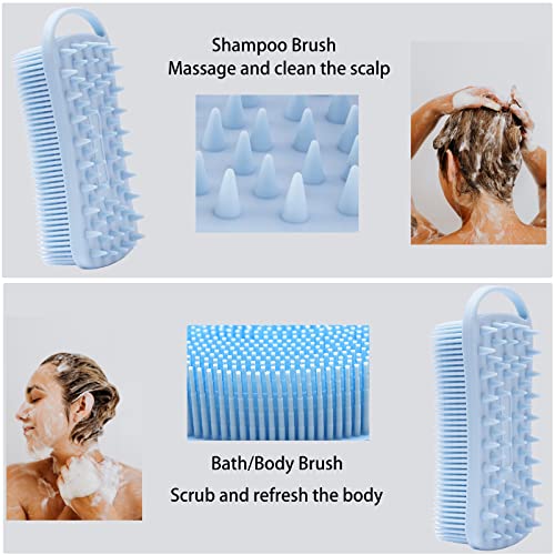 MtBoi 2 PC Silicone Body Scrubber, 2 in 1 Exfoliating Shower Bath Scrubber, Soft Silicone Loofah for Sensitive Skin, Shower Hair Scalp Massager, Easy to Clean, Lather Well (Pink&Blue) - color: Blue&pink