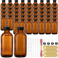 TBWIND 54 Pack 4oz Amber Glass Boston Round Bottles with Airtight Caps | Refillable Glass Bottles for Vanilla Extract, Homemade Liquids, Syrups, Oils & DIY Crafting with Droppers, Labels & Funnels - size: 4oz