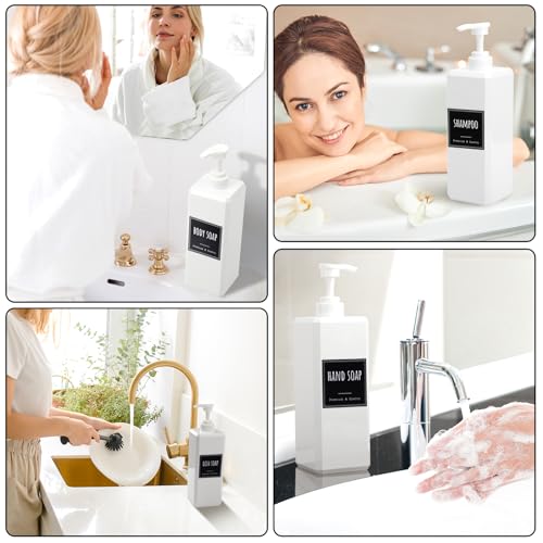 Segbeauty 33.8oz Square Plastic Soap Dispenser Refillable, 3pcs Large Empty Soap Dispenser Bathroom Kitchen, White 1000ml Shampoo Pump Bottle Set, Lotion Body Wash Hand Wash Bottles with Labels - color: White, style: 3pcs