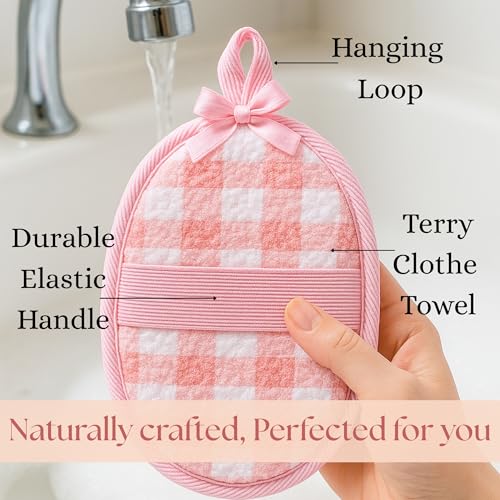 SERRENTO Loofah Women Body Scrub - Luffa Bath Pads, Pink & Beige, 2 Count - color: Pink and Beige