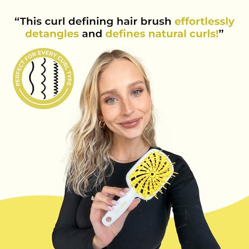 FHI Heat UNbrush Plus — Curly Hair Brush for Gentle & Effective Detangling on Wet or Dry Fragile Hair Types — Detangler Brush w/ 84 UltraFlex Bristles, Ultra-light, Vented, Anti Static Hairbrush - color: Lemon Drop